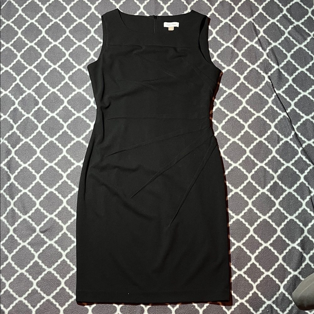 Calvin Klein Black Midi Dress - Size 8 - Minimal Fold Design